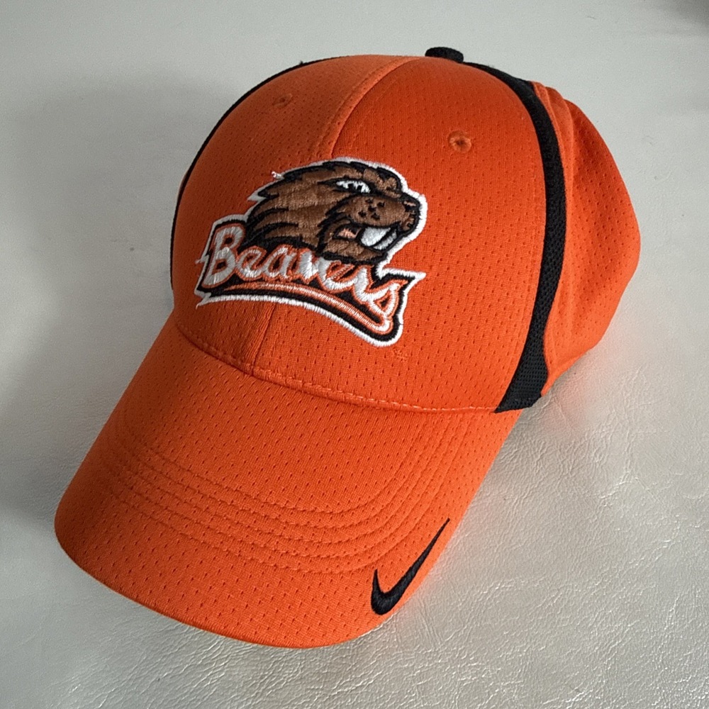 Nike Oregon State Beavers Dri FIT Hat Orange NCAA Cap Retro Logo EUC Flex